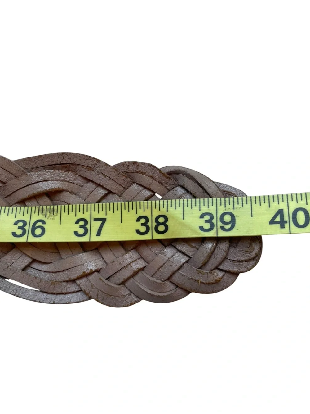 Talbots Taupe Wide Braided Leather Belt Womens S Brass Buckle 2.25